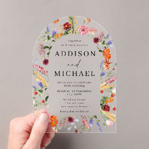 Invitations En Acrylique Mariage Fleur sauvage couleur d'aquarelle de print