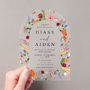 Invitations En Acrylique Mariage Fleur sauvage d'aquarelle en gras
