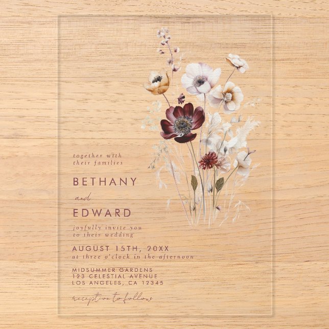 Invitations En Acrylique Mariage Fleur sauvage de l'automne Whimsical (Recto)