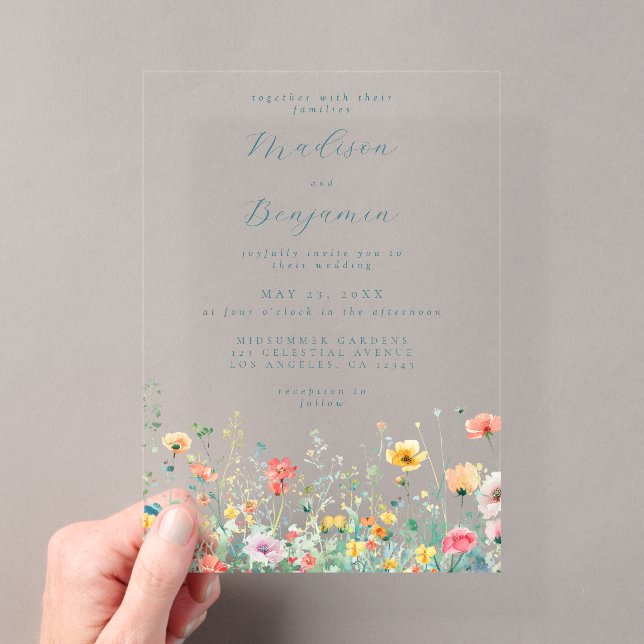 Invitations En Acrylique Mariage Fleur sauvage de printemps Whimsical (In situ (ordinateur de poche))