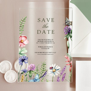 Invitations En Acrylique Mariage fleur sauvage Enregistrer la date