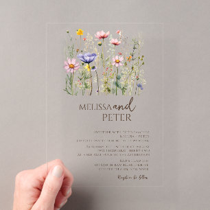Invitations En Acrylique Mariage fleur sauvage Monogramme