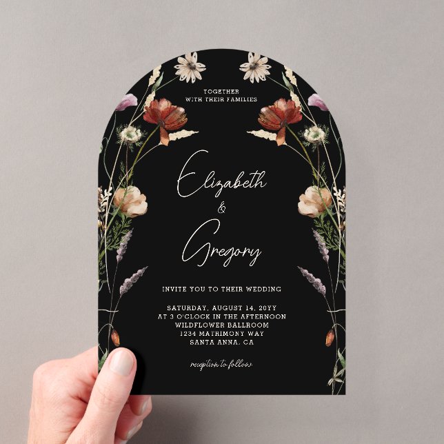 Invitations En Acrylique Mariage Fleur sauvage noir (In situ (ordinateur de poche))