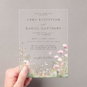 Invitations En Acrylique Mariage Fleur sauvage papillon
