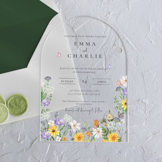 Invitations En Acrylique Mariage Fleur sauvage Spring Boho (Créateur téléchargé)
