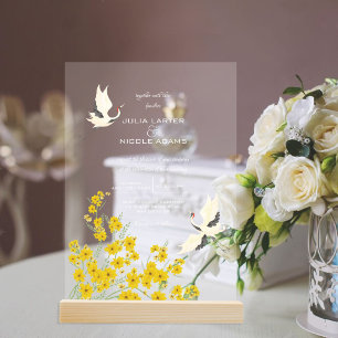 Invitations En Acrylique Mariage Fleurs de printemps Oiseaux qui murmurent