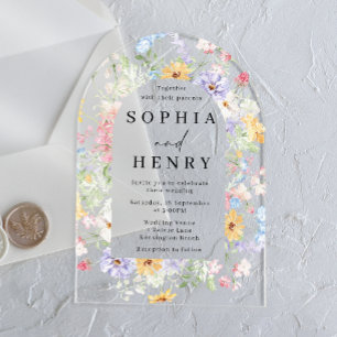 Invitations En Acrylique Mariage Fleurs Sauvages Aquarelle Pastel