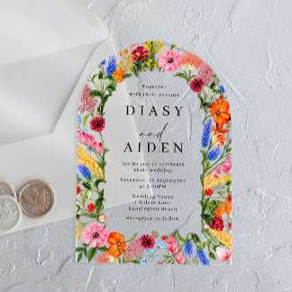 Invitations En Acrylique Mariage Fleurs Sauvages Aquarelle Printanière Vibr