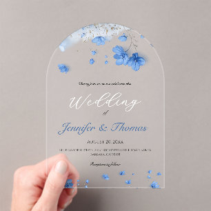 Invitations En Acrylique Mariage Fleurs Sauvages Bleu Clair Cottagecore Mod