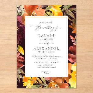 Invitations En Acrylique Mariage floral à automne orange et jaune -3 Bourgo