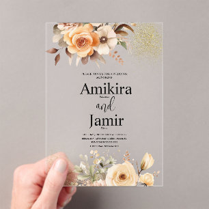 Invitations En Acrylique Mariage Floral Aquarelle Rêveur Beige Pêche