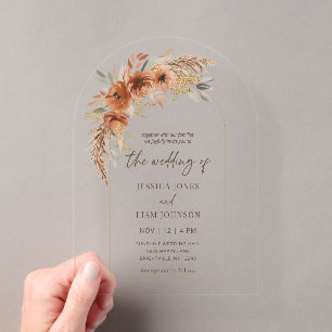 Invitations En Acrylique Mariage Floral Automnal Terracotta Élégant Moderne