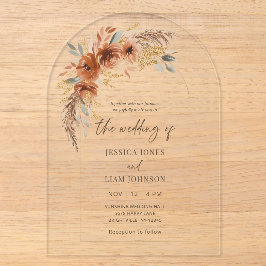 Invitations En Acrylique Mariage Floral Automnal Terracotta Élégant Moderne