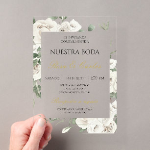 Invitations En Acrylique Mariage floral blanc acrylique