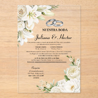 Invitations En Acrylique Mariage Floral Blanc Aquarelle Moderne