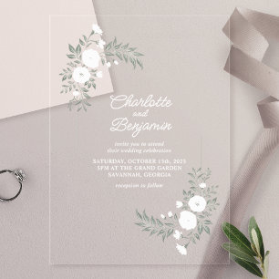 Invitations En Acrylique Mariage Floral Blanc de Verdure