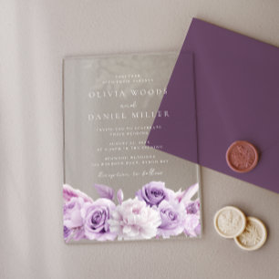 Invitations En Acrylique Mariage floral blanc et violet design Arch