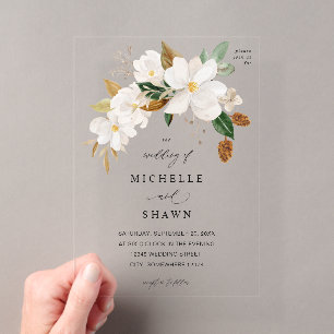 Invitations En Acrylique Mariage Floral Blanc Magnolia