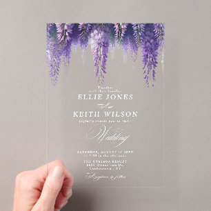 Invitations En Acrylique Mariage floral blanc transparent