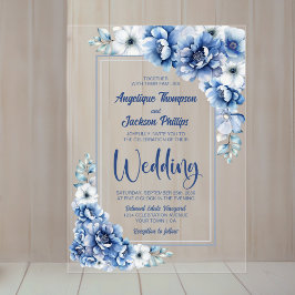 Invitations En Acrylique Mariage Floral bleu moderne