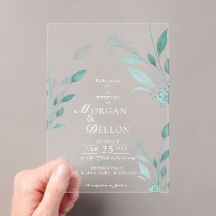 Invitations En Acrylique Mariage Floral Bleu Poussiéreux Élégant Eucalyptus