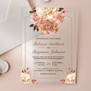 Invitations En Acrylique Mariage Floral Bohème Rustique Rose Gold Ivoire
