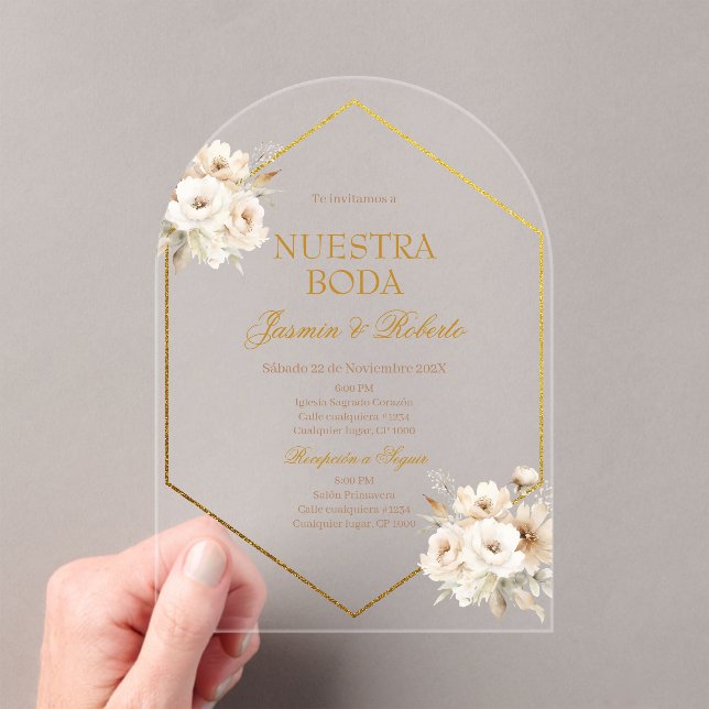 Invitations En Acrylique Mariage Floral Boho espagnol (In situ (ordinateur de poche))