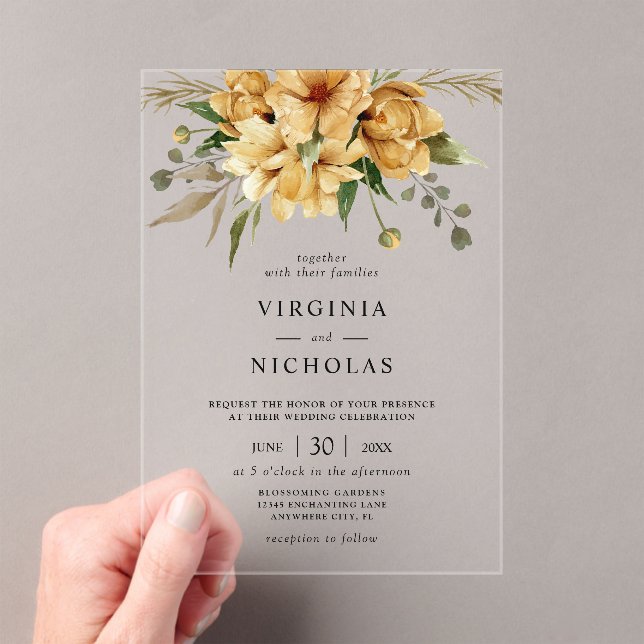 Invitations En Acrylique Mariage Floral Boho Rustique moderne (In situ (ordinateur de poche))