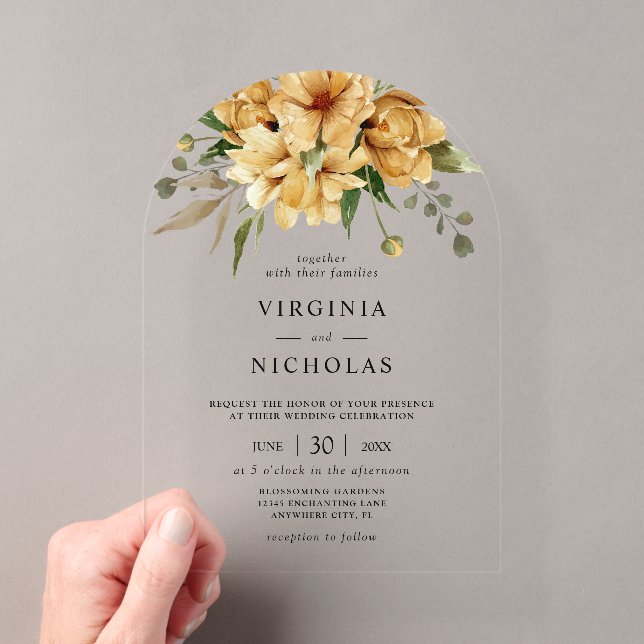 Invitations En Acrylique Mariage Floral Boho Rustique moderne (In situ (ordinateur de poche))