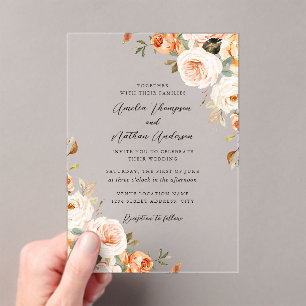 Invitations En Acrylique Mariage Floral Botanique Rustique Pêche Rosé