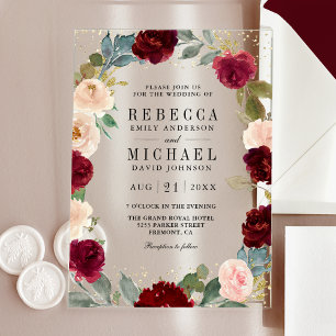 Invitations En Acrylique Mariage Floral Bourguignon aux Pêches