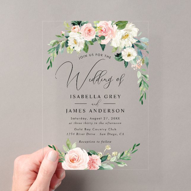 Invitations En Acrylique Mariage floral clair rose (In situ (ordinateur de poche))