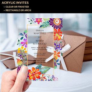 Invitations En Acrylique Mariage floral de fête en acrylique clair BUDGET