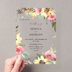 Invitations En Acrylique Mariage floral de tournesol d'été 2