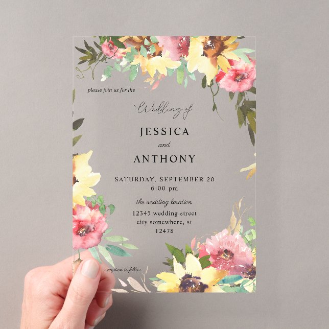 Invitations En Acrylique Mariage floral de tournesol d'été 2 (In situ (ordinateur de poche))