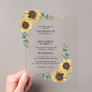 Invitations En Acrylique Mariage floral de tournesol Eucalyptus