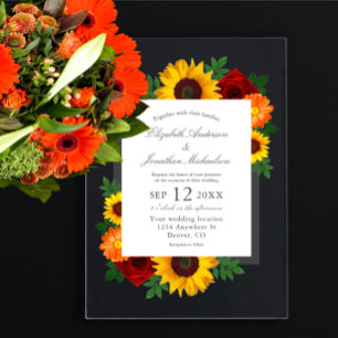 Invitations En Acrylique Mariage Floral de Tournesol Rose au Coucher du Sol