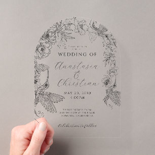 Invitations En Acrylique Mariage Floral Dessiné à la Main