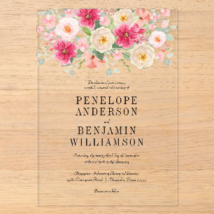 Invitations En Acrylique Mariage Floral Élégant Aquarelle Rose Clair