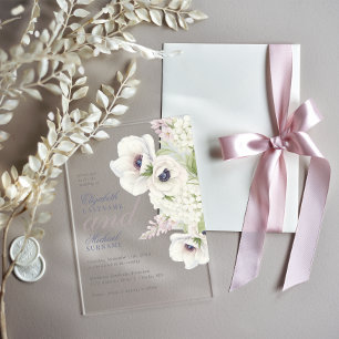 Invitations En Acrylique Mariage Floral Élégant aux Anémones Blanches