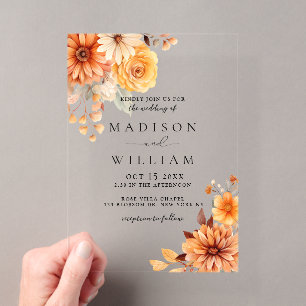 Invitations En Acrylique Mariage Floral Élégant de Marguerite d'Automne