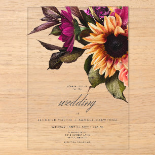 Invitations En Acrylique Mariage Floral Élégant et Ensoleillé au Coucher du