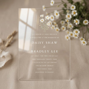 Invitations En Acrylique Mariage Floral Élégant Minimaliste aux Marguerites