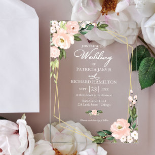 Invitations En Acrylique Mariage Floral Élégant Rose Blush