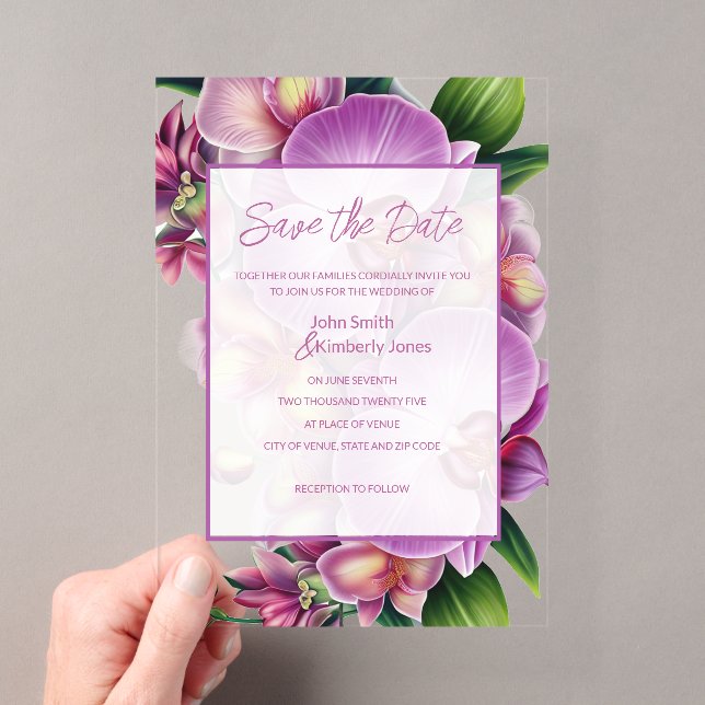 Invitations En Acrylique Mariage floral Enregistrer la date (In situ (ordinateur de poche))