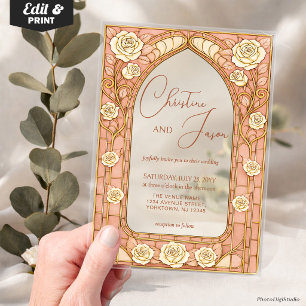 Invitations En Acrylique Mariage Floral Fantaisiste en Verre Cathédrale Ros