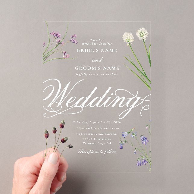 Invitations En Acrylique Mariage floral Fleur sauvage acrylique clair (In situ (ordinateur de poche))