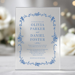 Invitations En Acrylique Mariage Floral Français Victorien Bleu Royal 