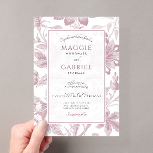 Invitations En Acrylique Mariage floral givré rose