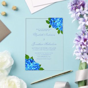 Invitations En Acrylique Mariage Floral Hydrangea Bleu